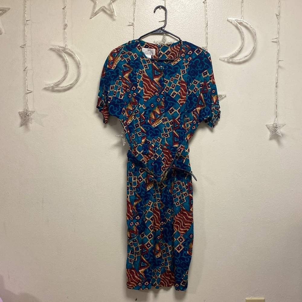 Vintage Worthington Essentials Belted Maximalist Dress